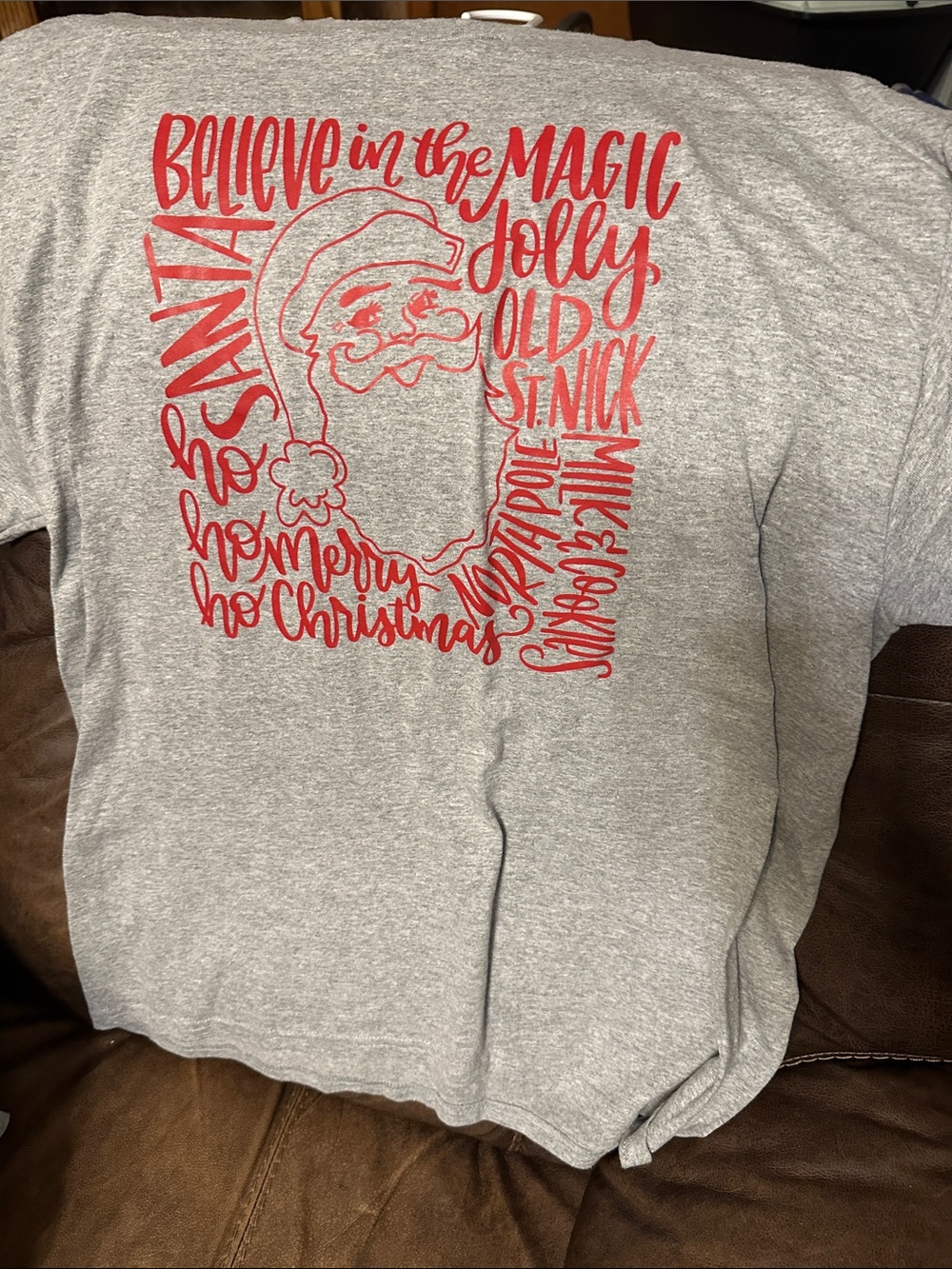 Gildan Gray Short Sleeve Tee with Red Santa Graphic
